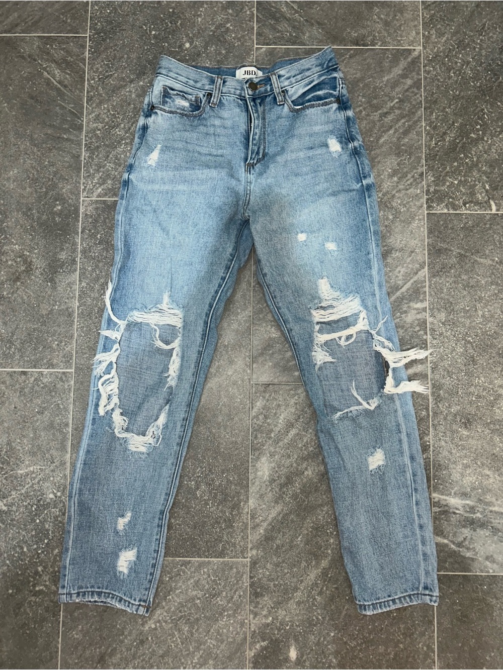 JBD Women's Distressed Light Blue Ripped Jeans